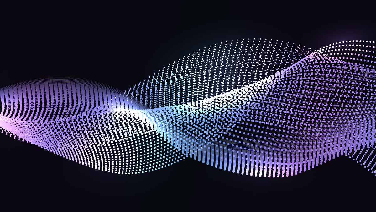 Wavy pattern of many small dots and lines against a black background